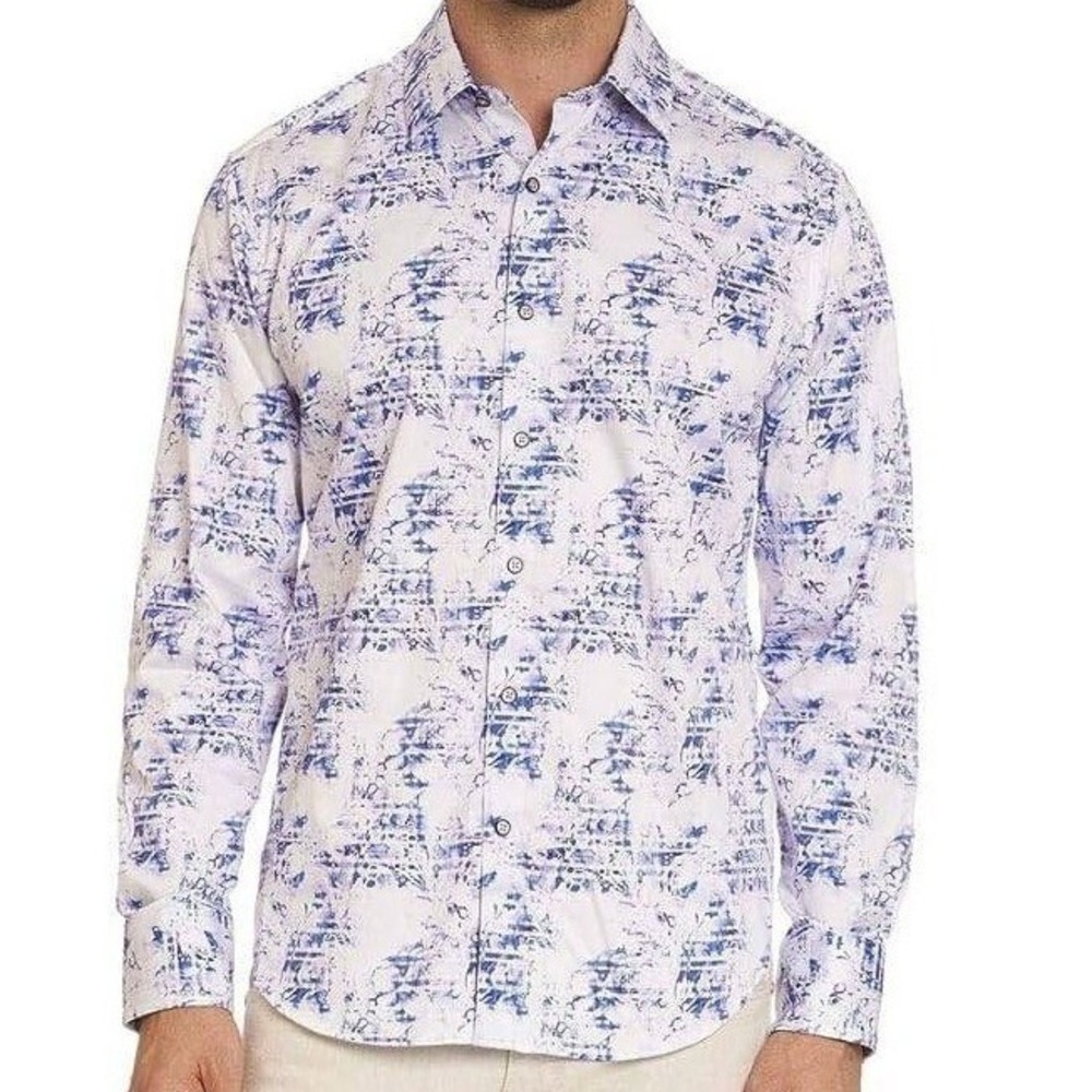 Robert Graham Mens Dress Shirt Size Medium Flip Cuff Artsy Ivy League Purple
